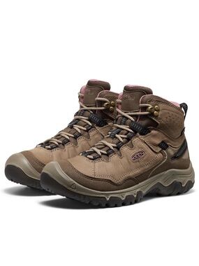 KEEN Women's Tan Brown Lace-Up Hiking Boots with Pink Accents